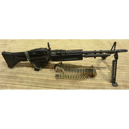 2224 - Full metal replica M60 LMG with approximately 160 inert rounds and round bag, fold down extending le... 