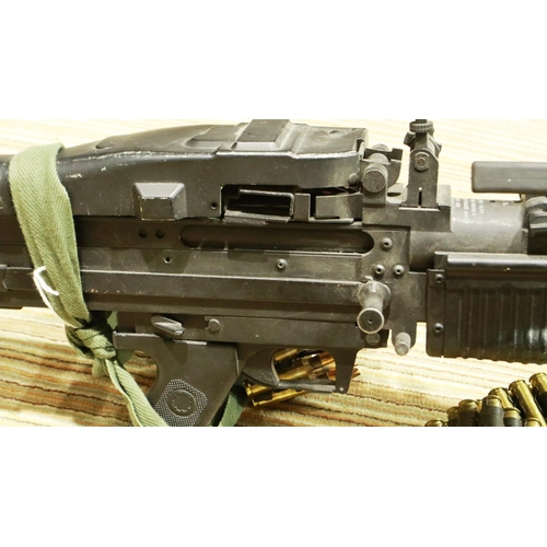 2224 - Full metal replica M60 LMG with approximately 160 inert rounds and round bag, fold down extending le... 