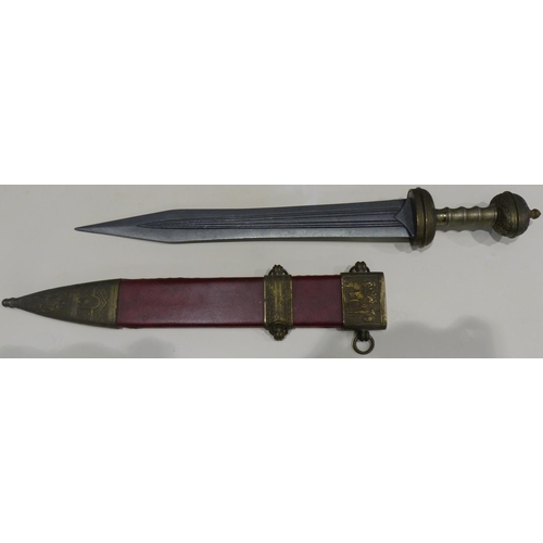 2116A - Detailed replica Roman Gladius with scabbard, brass hilt and mounts. Not available for in-house P&P