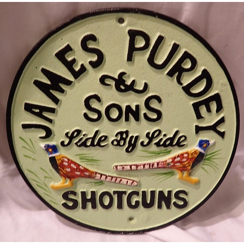 1028 - Cast iron James Purdey Shotguns plaque, W: 30 cm. P&P Group 1 (£14+VAT for the first lot and £1+VAT ... 