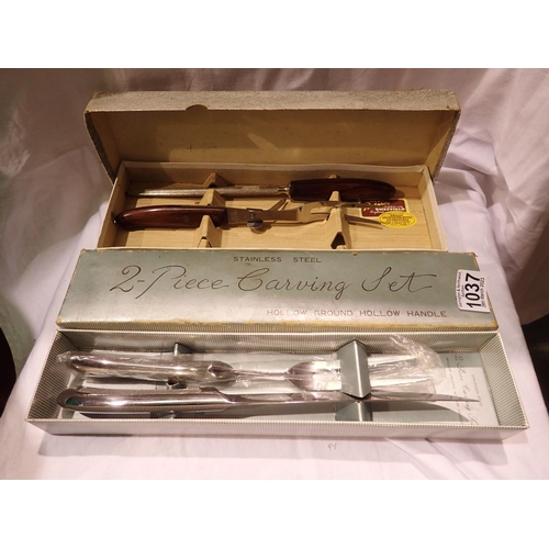 1037 - Two piece stainless steel carving set, boxed, and a further Richards two piece carving set. P&P Grou... 