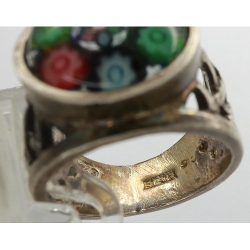 16 - 925 silver ring with Murano Millefiori glass insert, size M. P&P Group 1 (£14+VAT for the first lot ... 