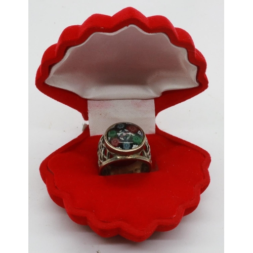 16 - 925 silver ring with Murano Millefiori glass insert, size M. P&P Group 1 (£14+VAT for the first lot ... 