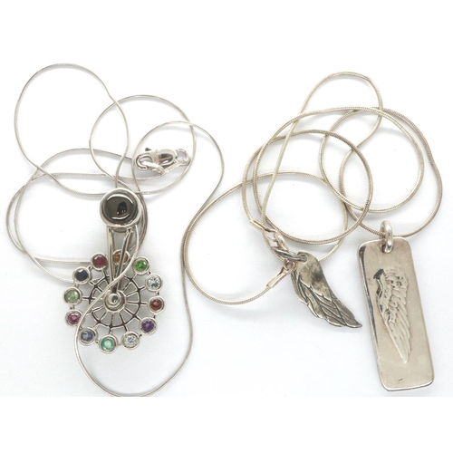 43 - Two 925 silver pendant necklaces including a stone set example, longest chain L: 50 cm. P&P Group 1 ... 