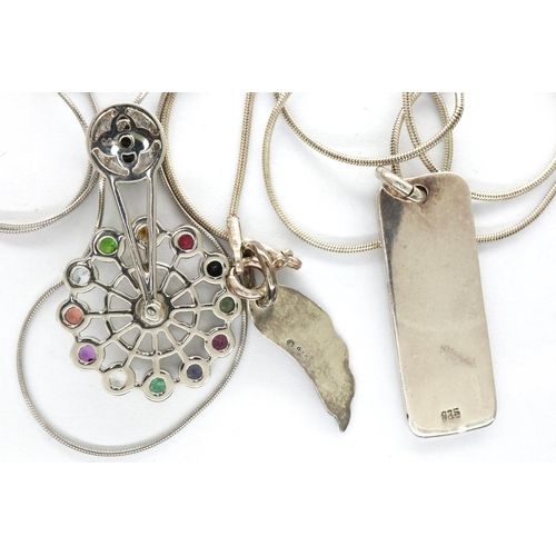 43 - Two 925 silver pendant necklaces including a stone set example, longest chain L: 50 cm. P&P Group 1 ... 