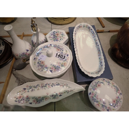 1403 - Wedgwood ceramic dressing table set including atomiser, covered pots etc (7). P&P Group 2 (£18+VAT f... 