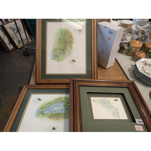 1409 - Three mixed media pictures, fishing lakes. Not available for in-house P&P
