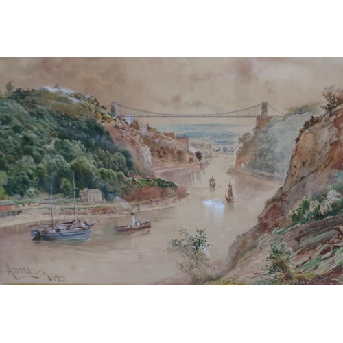 2009 - Alexander Handcock (1853-1932): watercolour, The Avon Gorge - Clifton Bridge from Leigh Woods - 1903... 