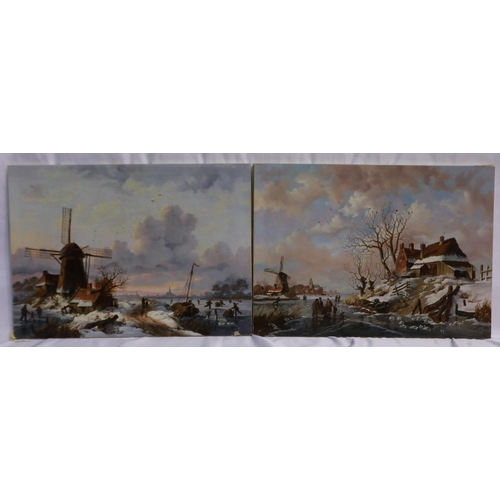 2010 - E van Strij (early 20th century): pair of oils on board, Dutch winter scenes, each 42 x 32 cm. Not a... 