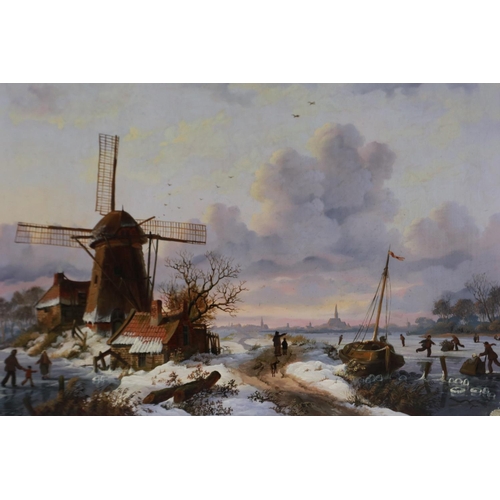 2010 - E van Strij (early 20th century): pair of oils on board, Dutch winter scenes, each 42 x 32 cm. Not a... 