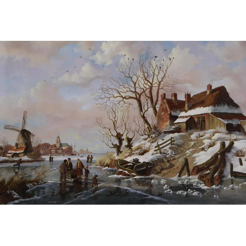 2010 - E van Strij (early 20th century): pair of oils on board, Dutch winter scenes, each 42 x 32 cm. Not a... 