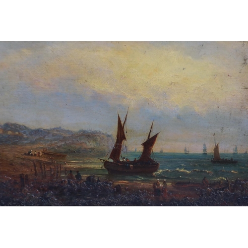 2016 - An unattributed 19th century oil on board, European port with figures, unsigned, 34 x 21 cm. P&P Gro... 