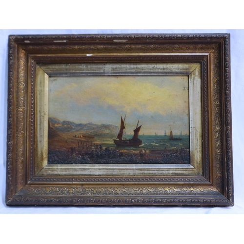 2016 - An unattributed 19th century oil on board, European port with figures, unsigned, 34 x 21 cm. P&P Gro... 