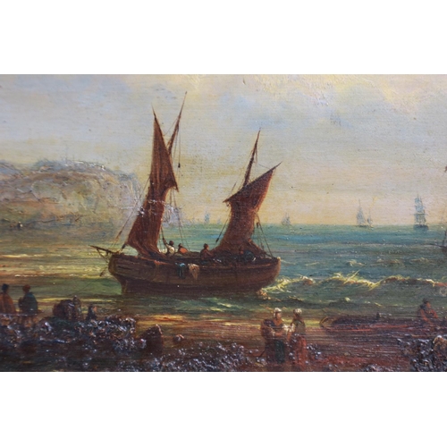 2016 - An unattributed 19th century oil on board, European port with figures, unsigned, 34 x 21 cm. P&P Gro... 