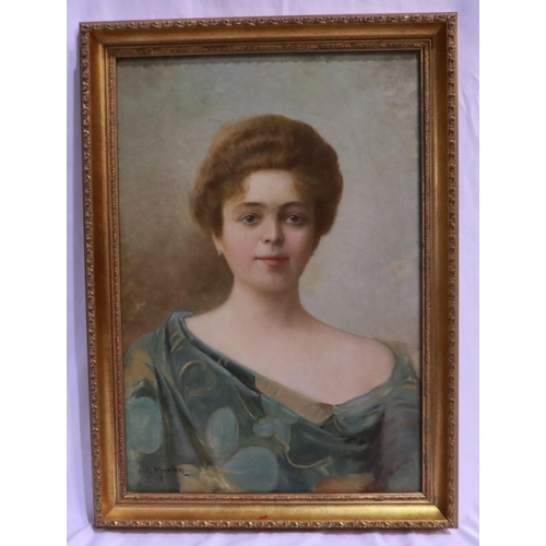 2020 - Louis-Georges Mouton (1862-1924): oil on canvas, portrait of a young lady, 37 x 54 cm. P&P Group 3 (... 