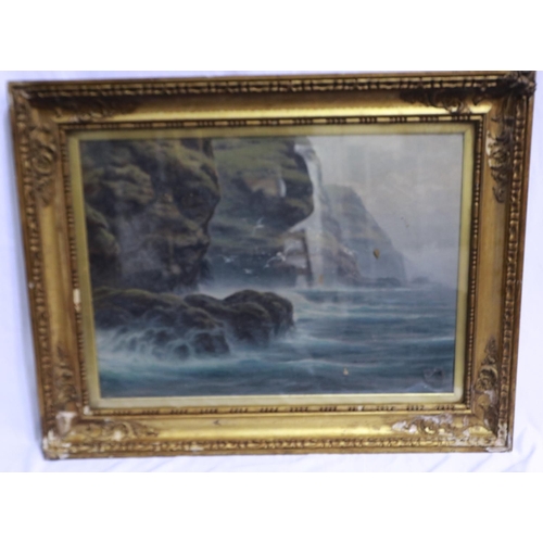 2023 - An unattributed 19th century oil on canvas, coastal scene with gulls, unsigned, 66 x 47 cm. Image ap... 