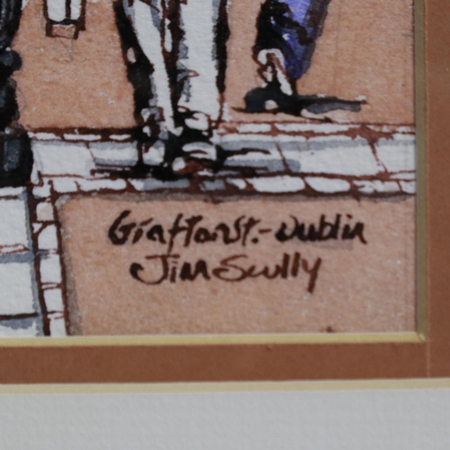 2037 - Jim Scully (contemporary): ink and watercolour, Grafton Street Dublin, 12 x 35 cm. Not available for... 