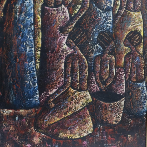 2039 - In the manner of Madlo Lucky Sibiya (South African, 1942-1999): oil on canvas, seven figures, indist... 