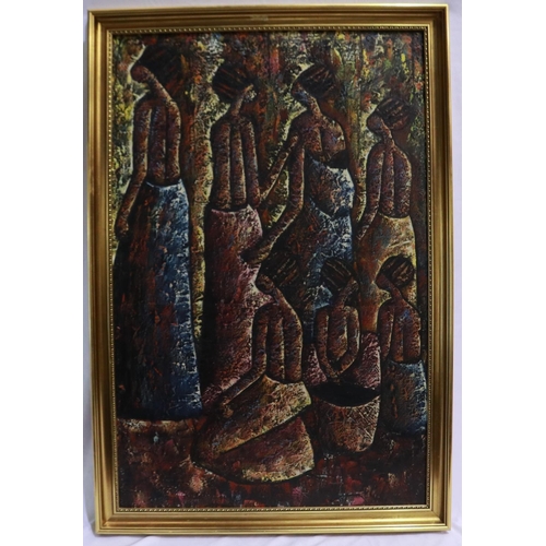 2039 - In the manner of Madlo Lucky Sibiya (South African, 1942-1999): oil on canvas, seven figures, indist... 