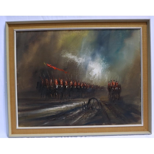 2043 - John Bampfield (B. 1947): oil on canvas, cavalry on horseback, 75 x 50 cm. P&P Group 3 (£25+VAT for ... 