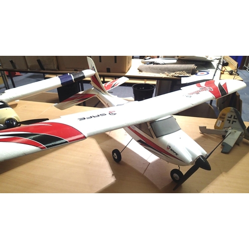 2114 - Four foam construction electric powered radio controlled aircrafts, some radio control equipment fit... 