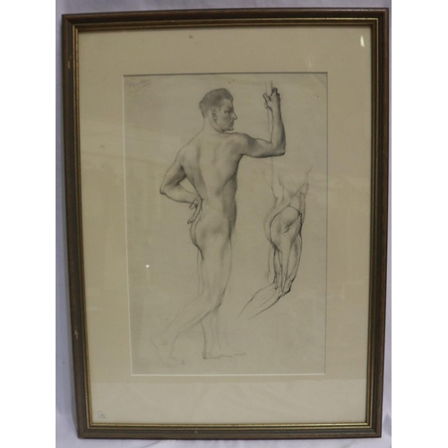 2056 - Attributed to Robert Fowler (1853-1926): pencil sketch on paper, anatomical nude male study, 27 x 40... 