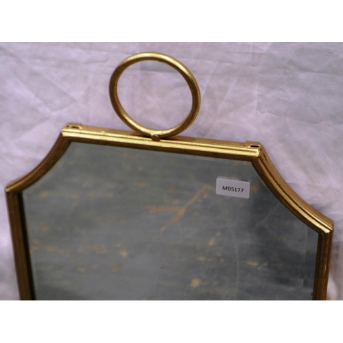 2069 - A modern brass framed wall mirror with mirrored surround, overall 30 x 42 cm, with a further metal f... 