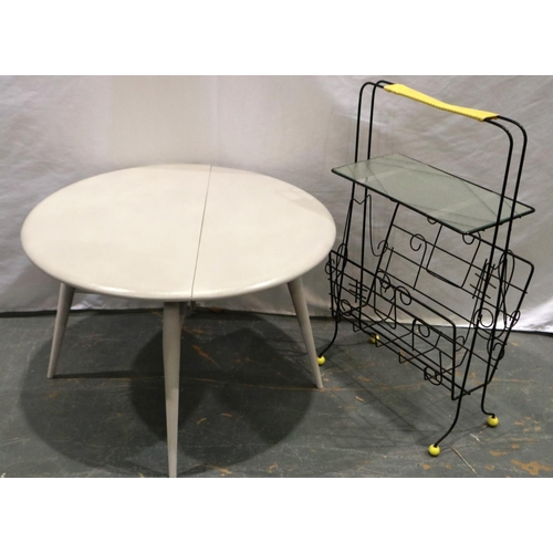 2080 - Small painted 1960s Ercol dropleaf table, H: 40 x W: 60 cm, and a vintage musical themed Atomic styl... 