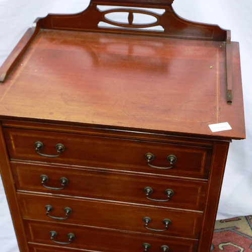 2119 - An Edwardian inlaid walnut music chest comprising flight of five drawers with hinged fascias, 53 x 3... 