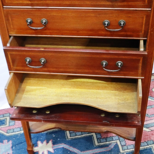 2119 - An Edwardian inlaid walnut music chest comprising flight of five drawers with hinged fascias, 53 x 3... 