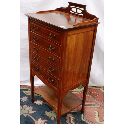 2119 - An Edwardian inlaid walnut music chest comprising flight of five drawers with hinged fascias, 53 x 3... 