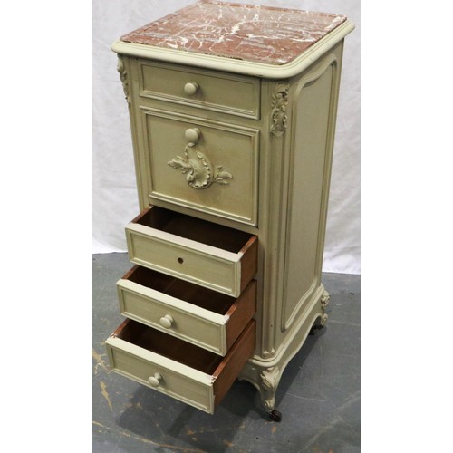 2094 - A 19th century continental oak pot cupboard, with marble lined interior and rouge marble inset top, ... 