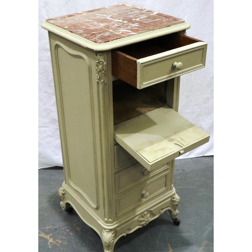 2094 - A 19th century continental oak pot cupboard, with marble lined interior and rouge marble inset top, ... 