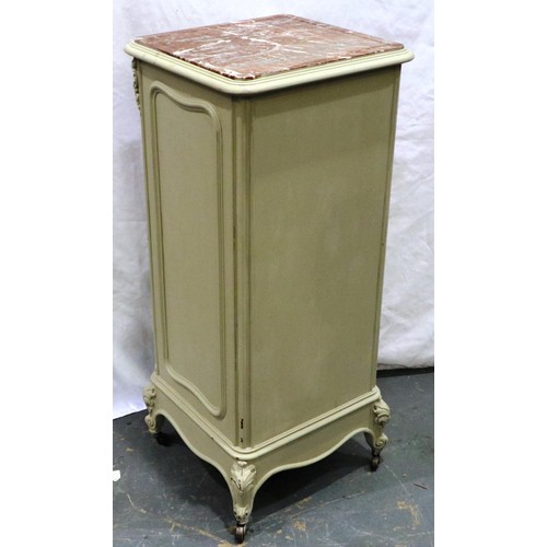 2094 - A 19th century continental oak pot cupboard, with marble lined interior and rouge marble inset top, ... 