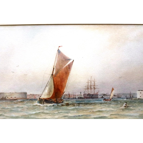 2023B - George Gregory (1849-1938): watercolour, Shipping - Portsmouth Harbour Entrance - 1907, 35 x 20 cm. ... 