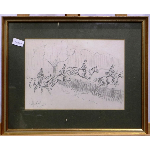 2023E - In the manner of Dame Laura Knight (1877-1970): pencil drawing, Steeplechase, indistinctly signed, 3... 