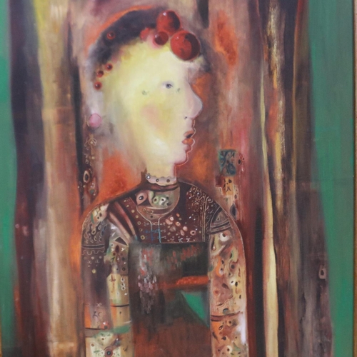 2050A - Hager Mselmani (20th century): oil on canvas, modernist abstract profile, signed and date 1999, 78 x... 