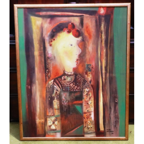 2050A - Hager Mselmani (20th century): oil on canvas, modernist abstract profile, signed and date 1999, 78 x... 