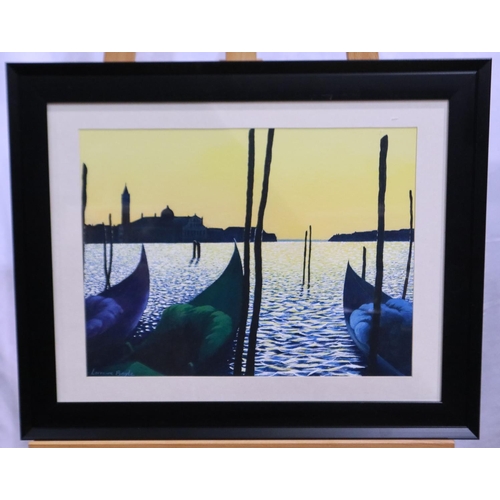 2059 - Lorraine Boyle (contemporary): oil on board, Gondolas At Sunset, 43 x 33 cm. Not available for in-ho... 