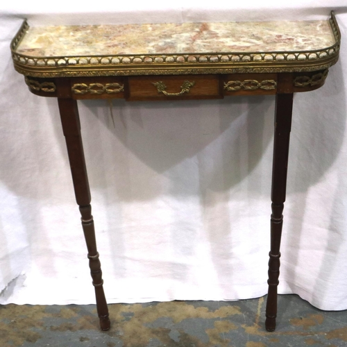 2148 - A 20th century French brass mounted console, with marble top and single drawer, 67 x 22 x 79 cm H. N... 