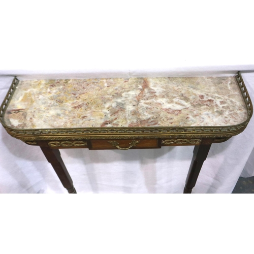 2148 - A 20th century French brass mounted console, with marble top and single drawer, 67 x 22 x 79 cm H. N... 