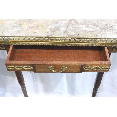 2148 - A 20th century French brass mounted console, with marble top and single drawer, 67 x 22 x 79 cm H. N... 