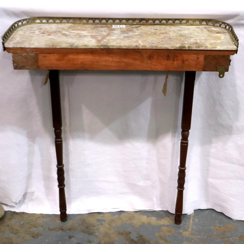 2148 - A 20th century French brass mounted console, with marble top and single drawer, 67 x 22 x 79 cm H. N... 