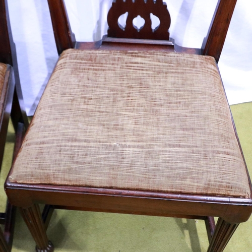 2150 - A trio of George II walnut chairs each with reeded supports and upholstered drop in seats. Not avail... 