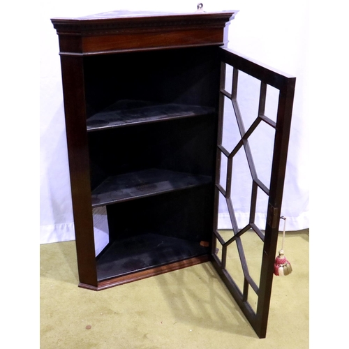 2151 - A 19th century single door wall cupboard with astragal glazed door and two interior shelves, W: 63 c... 