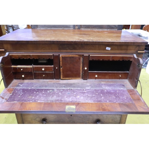 2155 - A Victorian walnut secretaire chest, the fitted top drawer above three further drawers and raised on... 