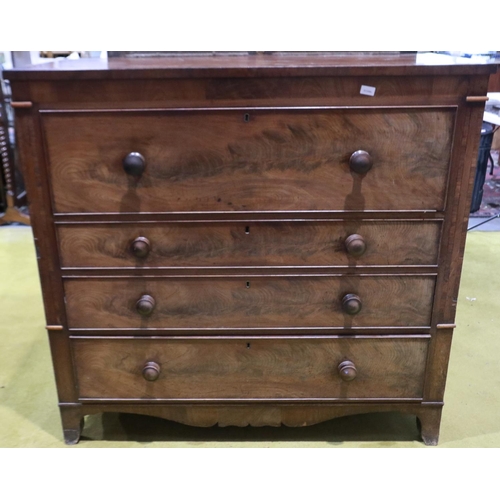 2155 - A Victorian walnut secretaire chest, the fitted top drawer above three further drawers and raised on... 