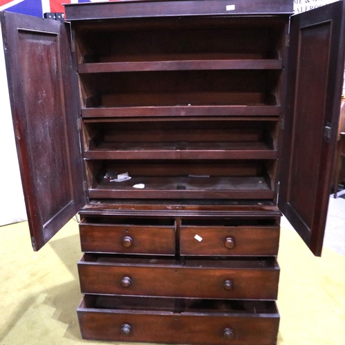 2156 - A late 19th century mahogany linen press, the cupboard top with four slides above a chest base, 117 ... 