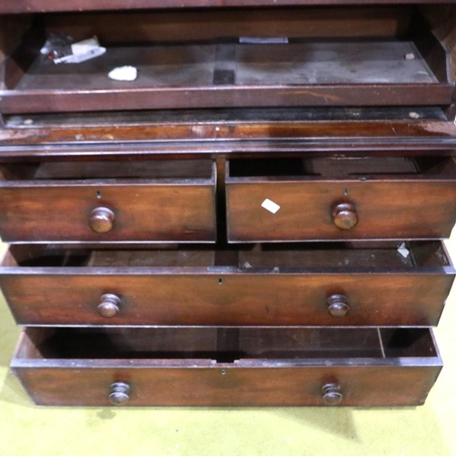 2156 - A late 19th century mahogany linen press, the cupboard top with four slides above a chest base, 117 ... 