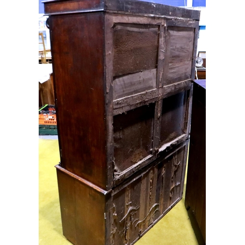 2156 - A late 19th century mahogany linen press, the cupboard top with four slides above a chest base, 117 ... 